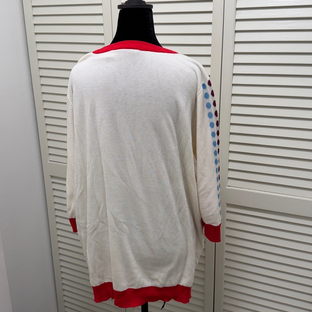 Modcloth Cream Sweater with Red Trim. 3/4 sleeve. - Picture 5 of 9
